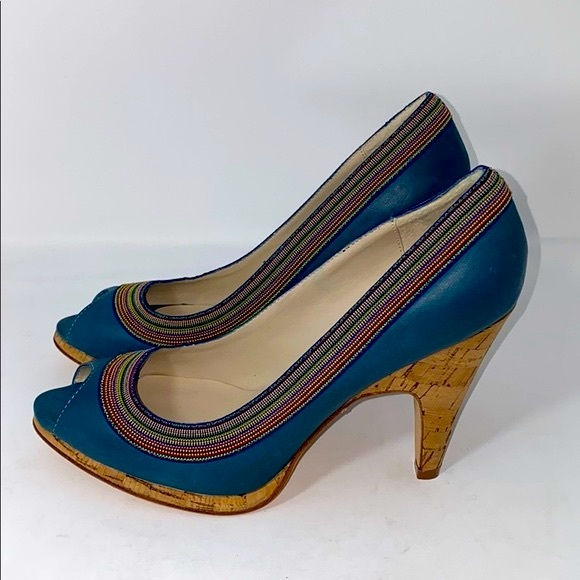 Steve Madden Shoes - Steven Pelo Blue Beaded Heels Steve Madden‎